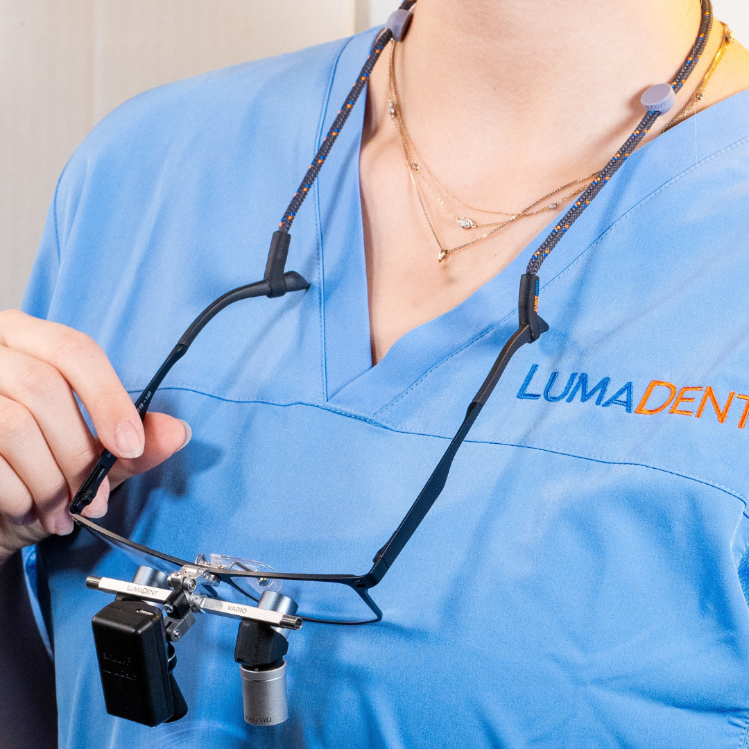 Image of Magstrap attached to lumadent loupes. 